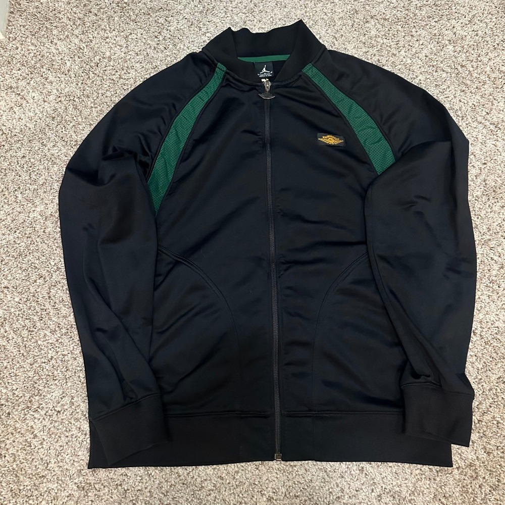 Jordan Mens Track Jacket XL Black Green Preowned Full Zip Mesh Trim Wings Logo